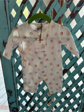 Tiny Soul Baby Polka Dot & Bee Wrap Romper - Soft Pink & Gray